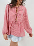 'Adalet' Linen Look Tie Front Smock Blouse - Celes Fashion